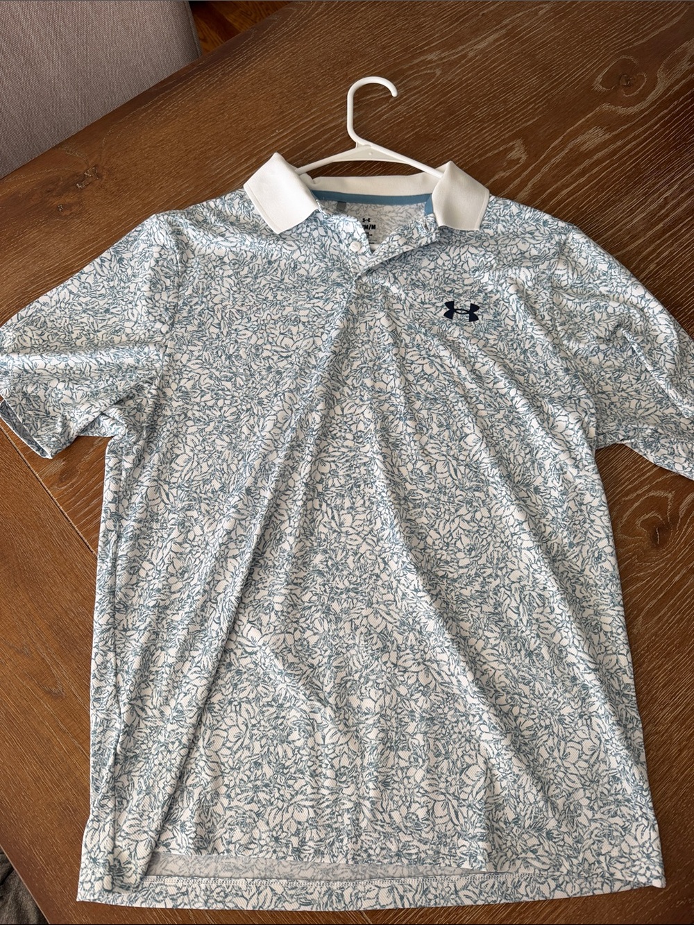 Under Armour Men’s White Polo with Light Blue Floral Print